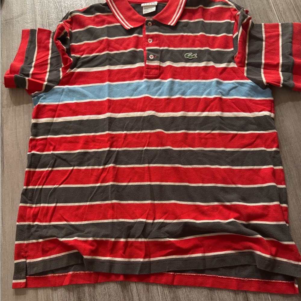 Y2K Retro Lacoste Red and Gray Striped Polo Shirt